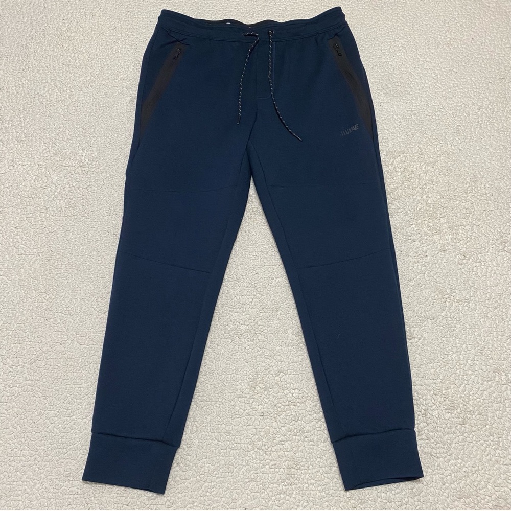 American Eagle Active Pull On Tapered Jogger Sweatpants L Navy Blue Zip Pockets